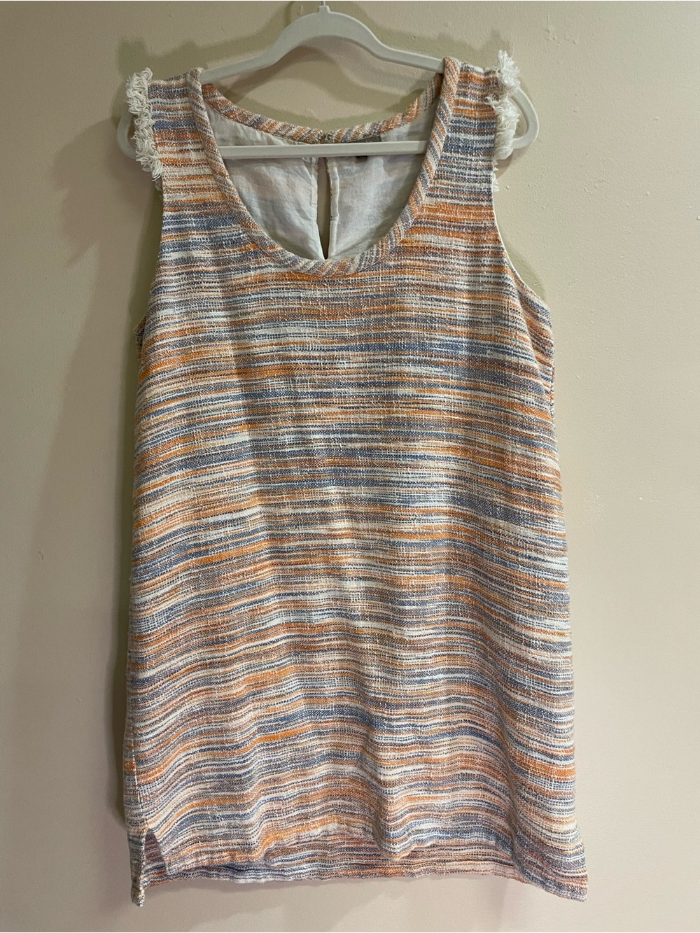 Lilla P 100% Cotton XL Striped Sleeveless Shift Dress / Top Fringe Trim
